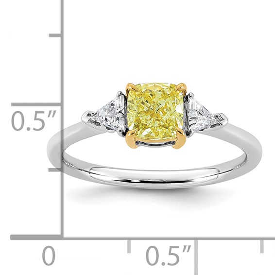 Emma Grace 14K Two-Tone 1 1/4 carat Certified Lab Grown Diamond VS+ Cushion Vivid Yellow & VS+ F+ Trillion Complete Ring
