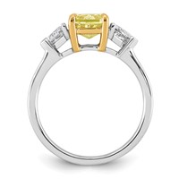 Emma Grace 14K Two-Tone 1.88 Carat Certified Lab Grown Diamond VS+ Cushion Vivid Yellow & VS+ F+ Trillion Complete Ring view 2