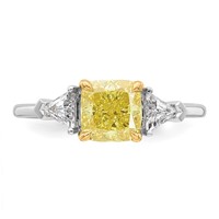 Emma Grace 14K Two-Tone 1.88 Carat Certified Lab Grown Diamond VS+ Cushion Vivid Yellow & VS+ F+ Trillion Complete Ring view 4