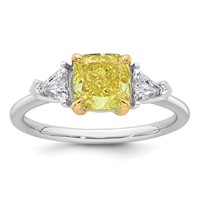 Emma Grace 14K Two-Tone 1.88 Carat Certified Lab Grown Diamond VS+ Cushion Vivid Yellow & VS+ F+ Trillion Complete Ring view 1