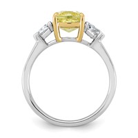 Emma Grace 14K Two-Tone 2.38 Carat Certified Lab Grown Diamond VS+ Cushion Vivid Yellow & VS+ F+ Trillion Complete Ring view 2