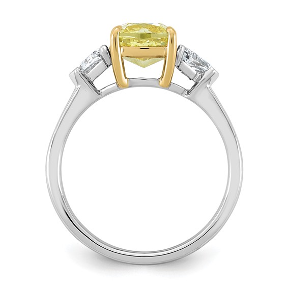 Emma Grace 14K Two-Tone 2 1/2 carat Certified Lab Grown Diamond VS+ Cushion Vivid Yellow & VS+ F+ Trillion Complete Ring