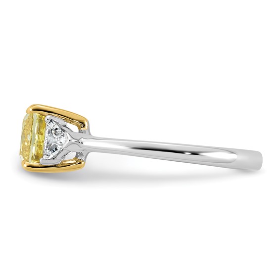 Emma Grace 14K Two-Tone 2 1/2 carat Certified Lab Grown Diamond VS+ Cushion Vivid Yellow & VS+ F+ Trillion Complete Ring