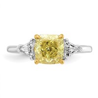 Emma Grace 14K Two-Tone 2.38 Carat Certified Lab Grown Diamond VS+ Cushion Vivid Yellow & VS+ F+ Trillion Complete Ring view 4