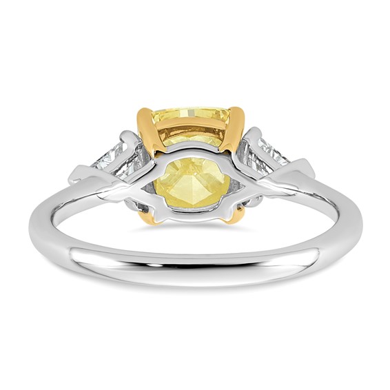 Emma Grace 14K Two-Tone 2 1/2 carat Certified Lab Grown Diamond VS+ Cushion Vivid Yellow & VS+ F+ Trillion Complete Ring
