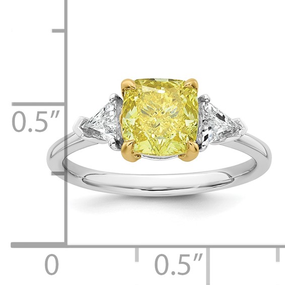 Emma Grace 14K Two-Tone 2 1/2 carat Certified Lab Grown Diamond VS+ Cushion Vivid Yellow & VS+ F+ Trillion Complete Ring