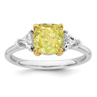 Emma Grace 14K Two-Tone 2.38 Carat Certified Lab Grown Diamond VS+ Cushion Vivid Yellow & VS+ F+ Trillion Complete Ring view 1
