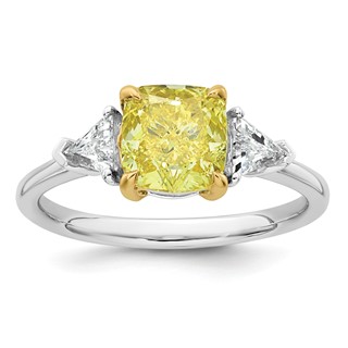 Emma Grace 14K Two-Tone 2 1/2 carat Certified Lab Grown Diamond VS+ Cushion Vivid Yellow & VS+ F+ Trillion Complete Ring