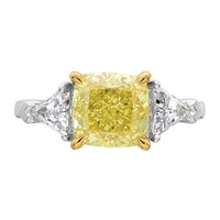 Emma Grace 14K Two-Tone 4 Carat Certified Lab Grown Diamond VS+ Cushion Vivid Yellow & VS+ F+ Trillion Complete Ring view 4