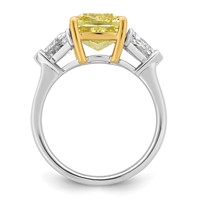 Emma Grace 14K Two-Tone 4.50 Carat Certified Lab Grown Diamond VS+ Cushion Vivid Yellow & VS+ F+ Trillion Complete Ring view 2