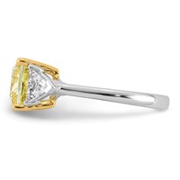 Emma Grace 14K Two-Tone 4.50 Carat Certified Lab Grown Diamond VS+ Cushion Vivid Yellow & VS+ F+ Trillion Complete Ring view 3
