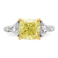 Emma Grace 14K Two-Tone 4.50 Carat Certified Lab Grown Diamond VS+ Cushion Vivid Yellow & VS+ F+ Trillion Complete Ring view 4