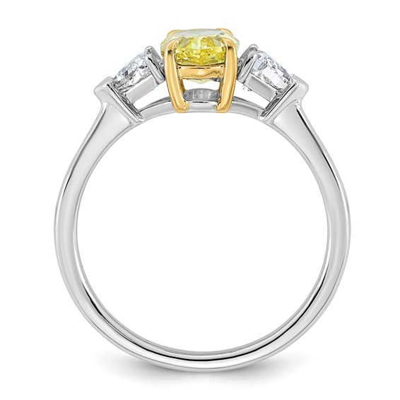 Emma Grace 14K Two-Tone 1 1/2 carat Certified Lab Grown Diamond VS+ Oval Vivid Yellow & VS+ F+ Trillion Complete Ring