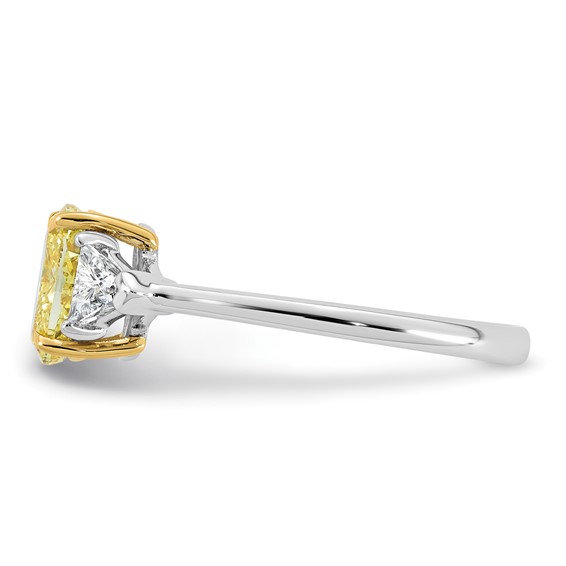Emma Grace 14K Two-Tone 1 1/2 carat Certified Lab Grown Diamond VS+ Oval Vivid Yellow & VS+ F+ Trillion Complete Ring