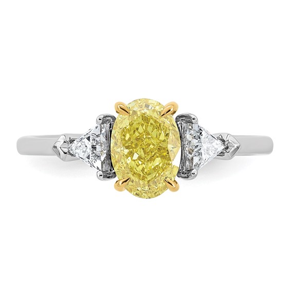 Emma Grace 14K Two-Tone 1 1/2 carat Certified Lab Grown Diamond VS+ Oval Vivid Yellow & VS+ F+ Trillion Complete Ring
