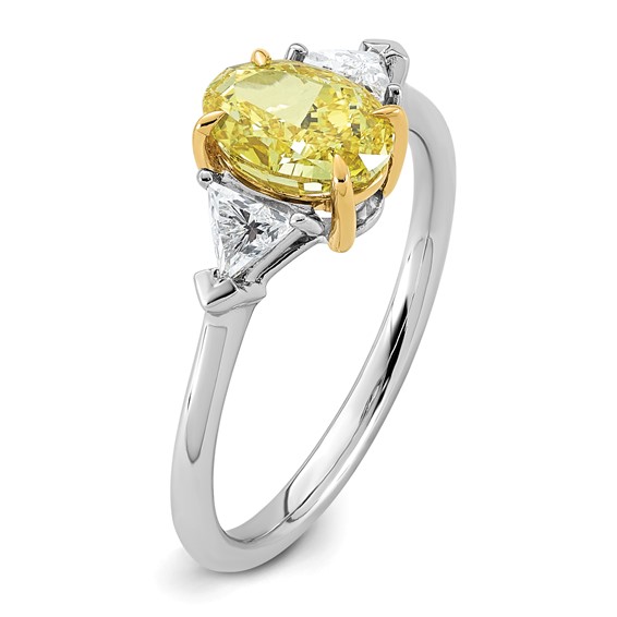 Emma Grace 14K Two-Tone 1 1/2 carat Certified Lab Grown Diamond VS+ Oval Vivid Yellow & VS+ F+ Trillion Complete Ring