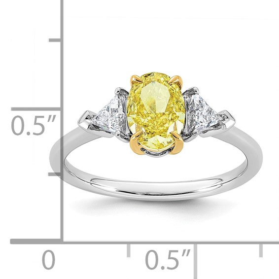 Emma Grace 14K Two-Tone 1 1/2 carat Certified Lab Grown Diamond VS+ Oval Vivid Yellow & VS+ F+ Trillion Complete Ring