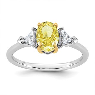 Emma Grace 14K Two-Tone 1 1/2 carat Certified Lab Grown Diamond VS+ Oval Vivid Yellow & VS+ F+ Trillion Complete Ring