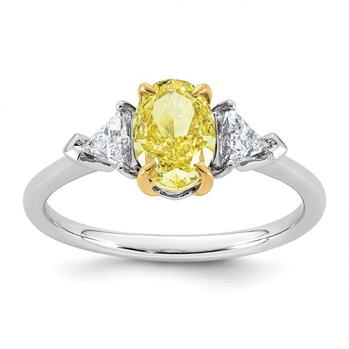 Emma Grace 14K Two-Tone 1.50 Carat Certified Lab Grown Diamond VS+ Oval Vivid Yellow & VS+ F+ Trillion Complete Ring