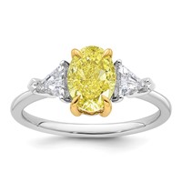 Emma Grace 14K Two-Tone 1.88 Carat Certified Lab Grown Diamond VS+ Oval Vivid Yellow & VS+ F+ Trillion Complete Ring view 1