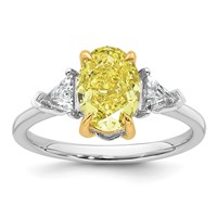 Emma Grace 14K Two-Tone 2.38 Carat Certified Lab Grown Diamond VS+ Oval Vivid Yellow & VS+ F+ Trillion Complete Ring view 1