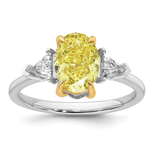Emma Grace 14K Two-Tone 2.38 Carat Certified Lab Grown Diamond VS+ Oval Vivid Yellow & VS+ F+ Trillion Complete Ring