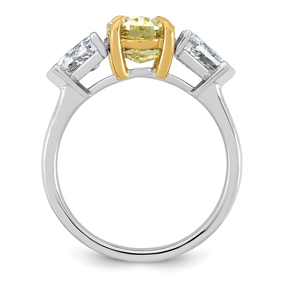 Emma Grace 14K Two-Tone 4 carat Certified Lab Grown Diamond VS+ Oval Vivid Yellow & VS+ F+ Trillion Complete Ring