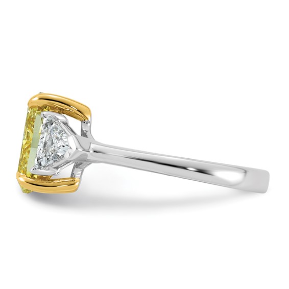 Emma Grace 14K Two-Tone 4 carat Certified Lab Grown Diamond VS+ Oval Vivid Yellow & VS+ F+ Trillion Complete Ring