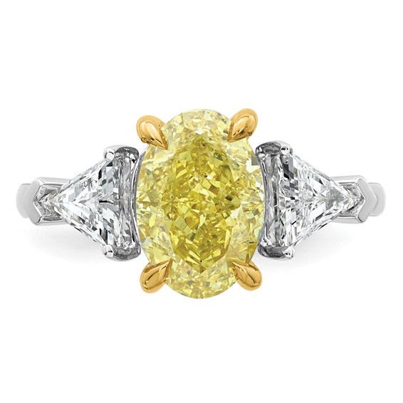 Emma Grace 14K Two-Tone 4 carat Certified Lab Grown Diamond VS+ Oval Vivid Yellow & VS+ F+ Trillion Complete Ring