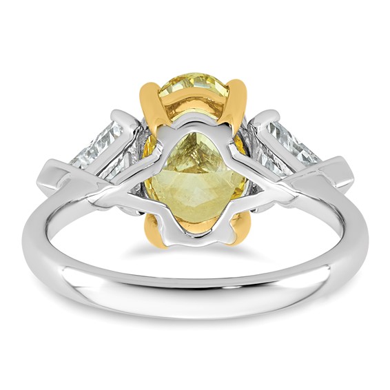 Emma Grace 14K Two-Tone 4 carat Certified Lab Grown Diamond VS+ Oval Vivid Yellow & VS+ F+ Trillion Complete Ring