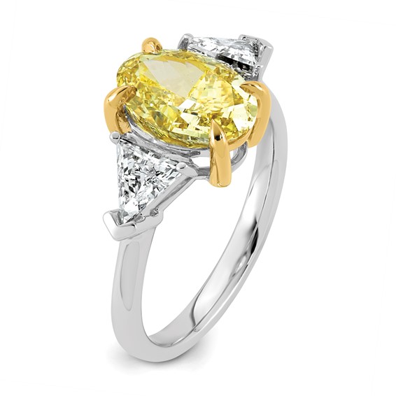 Emma Grace 14K Two-Tone 4 carat Certified Lab Grown Diamond VS+ Oval Vivid Yellow & VS+ F+ Trillion Complete Ring