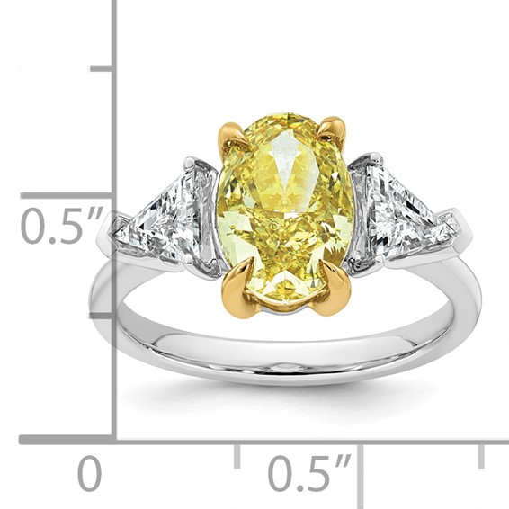 Emma Grace 14K Two-Tone 4 carat Certified Lab Grown Diamond VS+ Oval Vivid Yellow & VS+ F+ Trillion Complete Ring