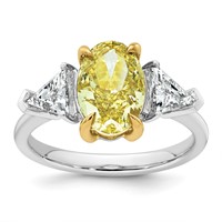 Emma Grace 14K Two-Tone 4 Carat Certified Lab Grown Diamond VS+ Oval Vivid Yellow & VS+ F+ Trillion Complete Ring view 1