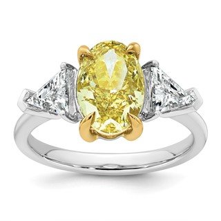 Emma Grace 14K Two-Tone 4 carat Certified Lab Grown Diamond VS+ Oval Vivid Yellow & VS+ F+ Trillion Complete Ring