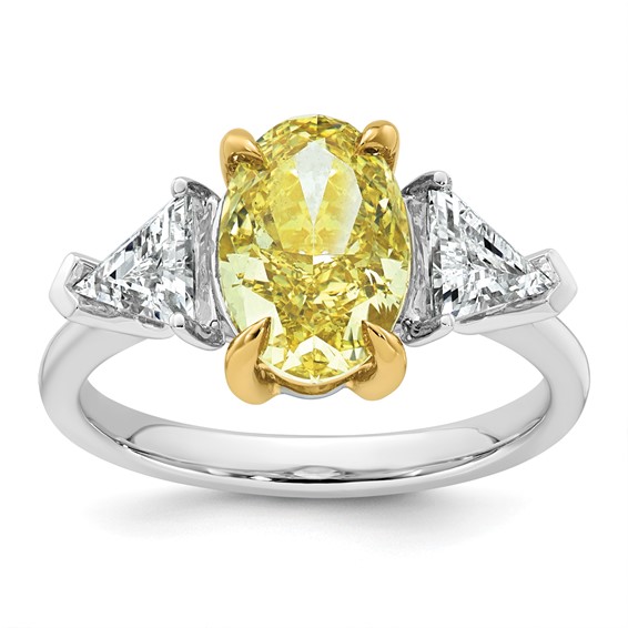 Emma Grace 14K Two-Tone 4 carat Certified Lab Grown Diamond VS+ Oval Vivid Yellow & VS+ F+ Trillion Complete Ring