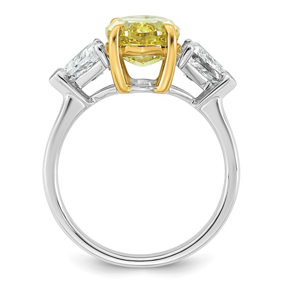 Emma Grace 14K Two-Tone 4 1/2 carat Certified Lab Grown Diamond VS+ Oval Vivid Yellow & VS+ F+ Trillion Complete Ring