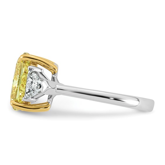 Emma Grace 14K Two-Tone 4 1/2 carat Certified Lab Grown Diamond VS+ Oval Vivid Yellow & VS+ F+ Trillion Complete Ring
