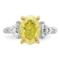 Emma Grace 14K Two-Tone 4.50 Carat Certified Lab Grown Diamond VS+ Oval Vivid Yellow & VS+ F+ Trillion Complete Ring view 4