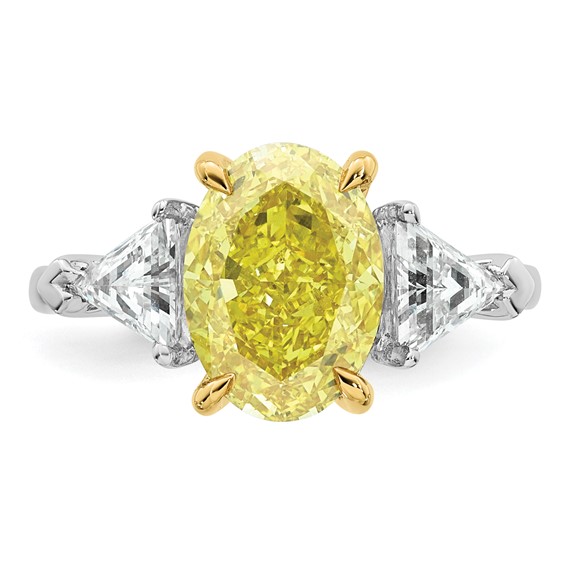 Emma Grace 14K Two-Tone 4 1/2 carat Certified Lab Grown Diamond VS+ Oval Vivid Yellow & VS+ F+ Trillion Complete Ring