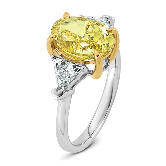 Emma Grace 14K Two-Tone 4 1/2 carat Certified Lab Grown Diamond VS+ Oval Vivid Yellow & VS+ F+ Trillion Complete Ring