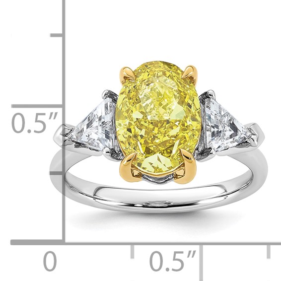 Emma Grace 14K Two-Tone 4 1/2 carat Certified Lab Grown Diamond VS+ Oval Vivid Yellow & VS+ F+ Trillion Complete Ring