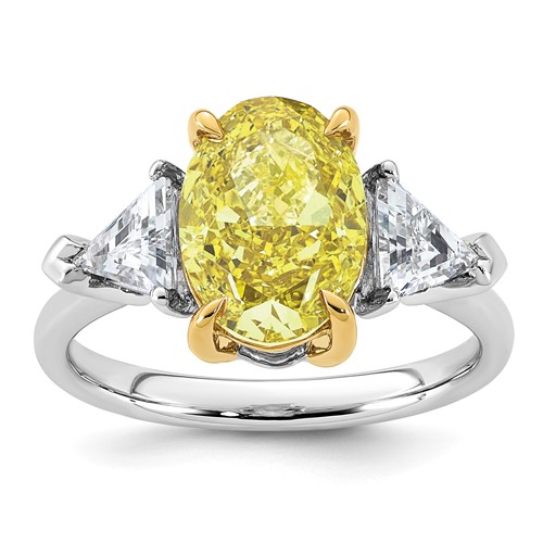 Emma Grace 14K Two-Tone 4.50 Carat Certified Lab Grown Diamond VS+ Oval Vivid Yellow & VS+ F+ Trillion Complete Ring