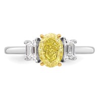 Emma Grace 14K Two-Tone 1.38 Carat Certified Lab Grown Diamond VS+ Oval Vivid Yellow & VS+ F+ Trapezoid Complete Ring view 4