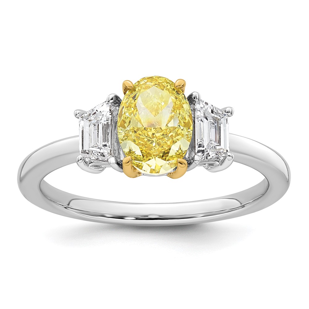 Emma Grace 14K Two-Tone 1.38 Carat Certified Lab Grown Diamond VS+ Oval Vivid Yellow & VS+ F+ Trapezoid Complete Ring