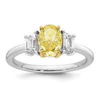 Emma Grace 14K Two-Tone 1.38 Carat Certified Lab Grown Diamond VS+ Oval Vivid Yellow & VS+ F+ Trapezoid Complete Ring view 1