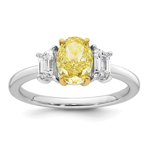 Emma Grace 14K Two-Tone 1.38 Carat Certified Lab Grown Diamond VS+ Oval Vivid Yellow & VS+ F+ Trapezoid Complete Ring