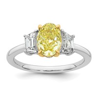 Emma Grace 14K Two-Tone 2 Carat Certified Lab Grown Diamond VS+ Oval Vivid Yellow & VS+ F+ Trapezoid Complete Ring view 1