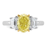 Emma Grace 14K Two-Tone 2.88 Carat Certified Lab Grown Diamond VS+ Oval Vivid Yellow & VS+ F+ Trapezoid Complete Ring view 4