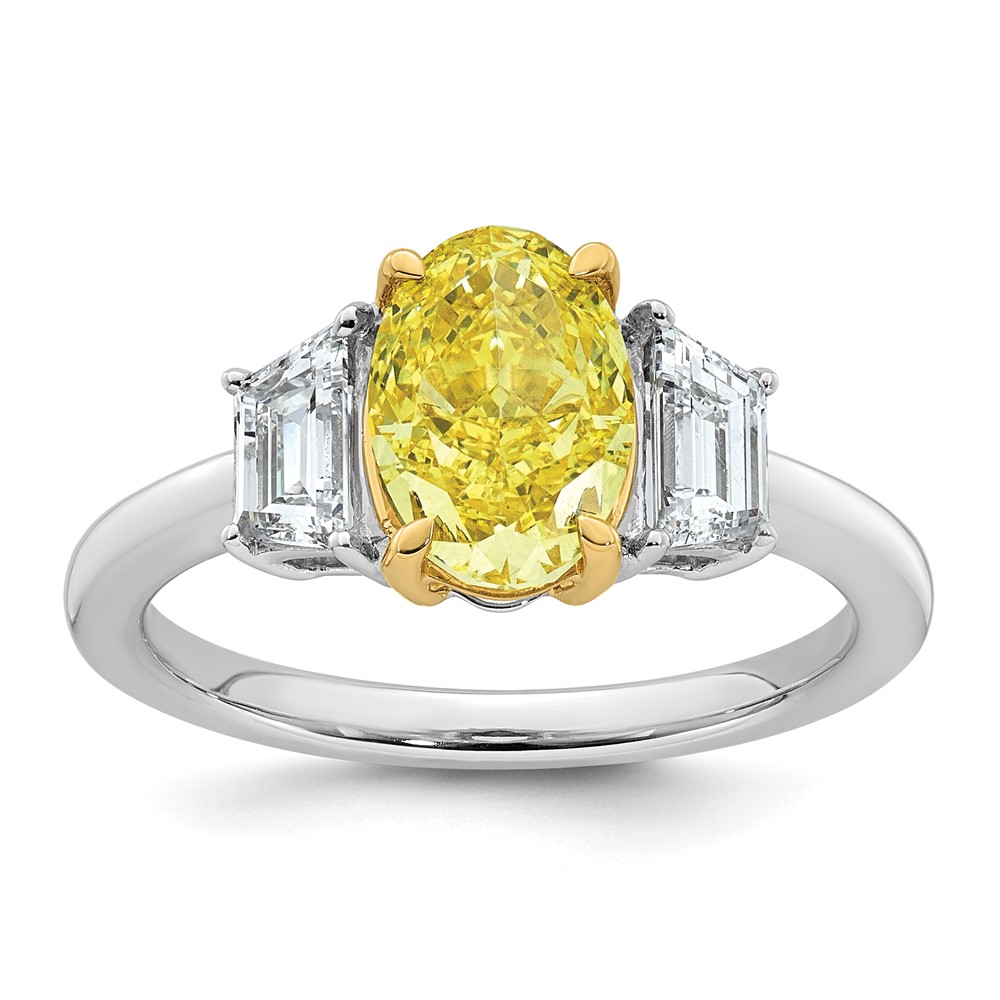 Emma Grace 14K Two-Tone 2.88 Carat Certified Lab Grown Diamond VS+ Oval Vivid Yellow & VS+ F+ Trapezoid Complete Ring