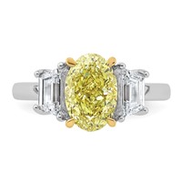 Emma Grace 14K Two-Tone 4.33 Carat Certified Lab Grown Diamond VS+ Oval Vivid Yellow & VS+ F+ Trapezoid Complete Ring view 4